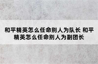 和平精英怎么任命别人为队长 和平精英怎么任命别人为副团长